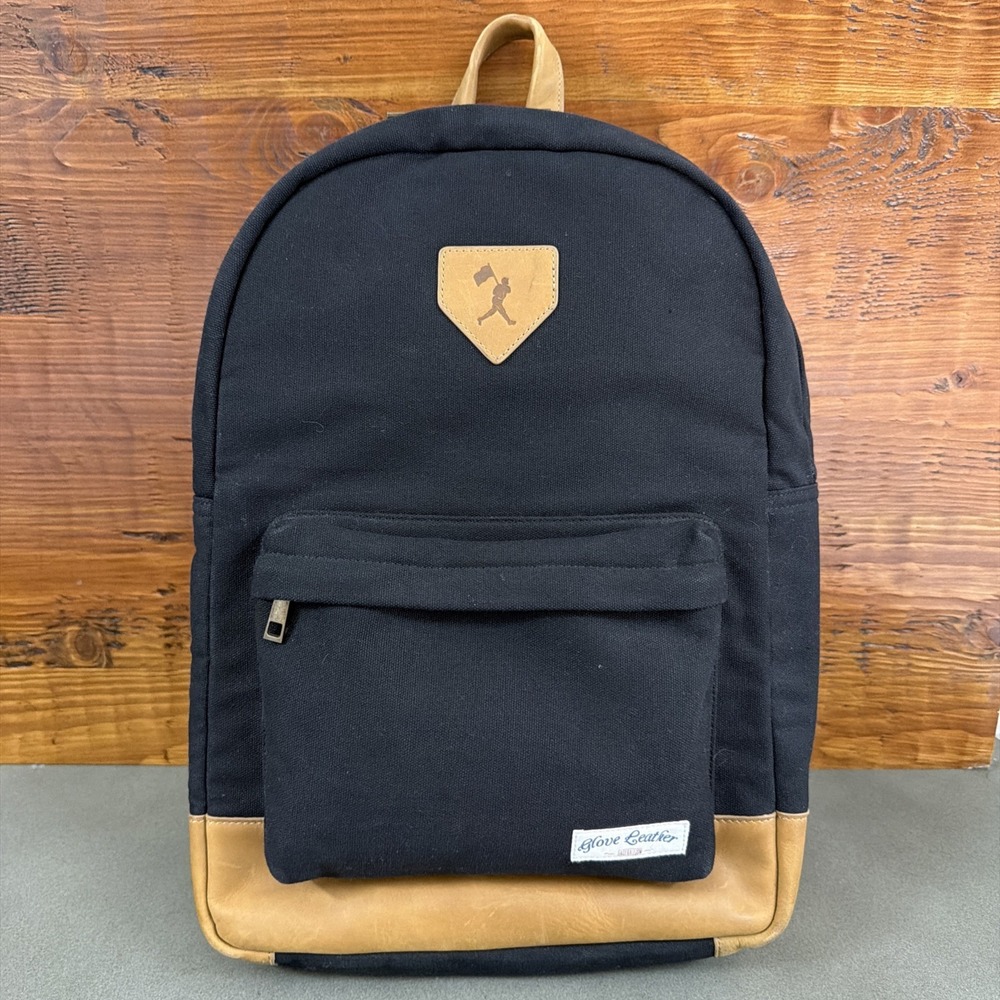 Baseballism Black/ Tan Glove Leather Canvas Backpack Computer Bag